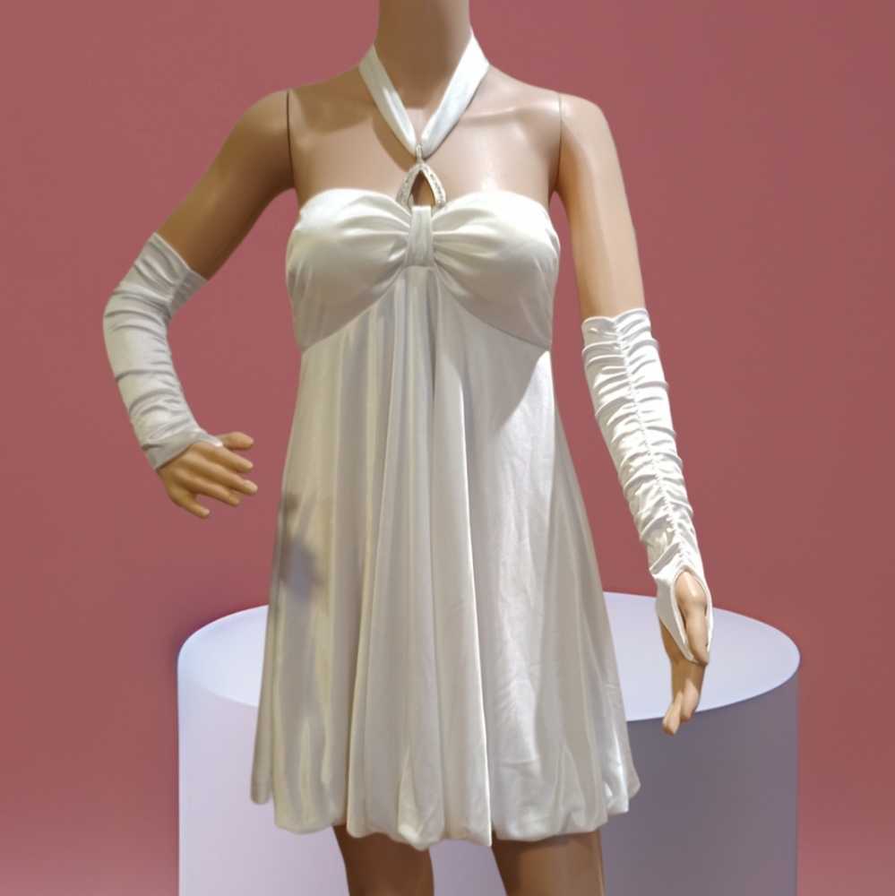 Like New 🌹 LaScala Women Off White Halter Sweetheart Satin Bridal Dress